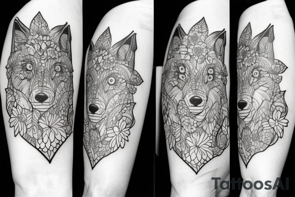 A wolf with flowers tattoo idea