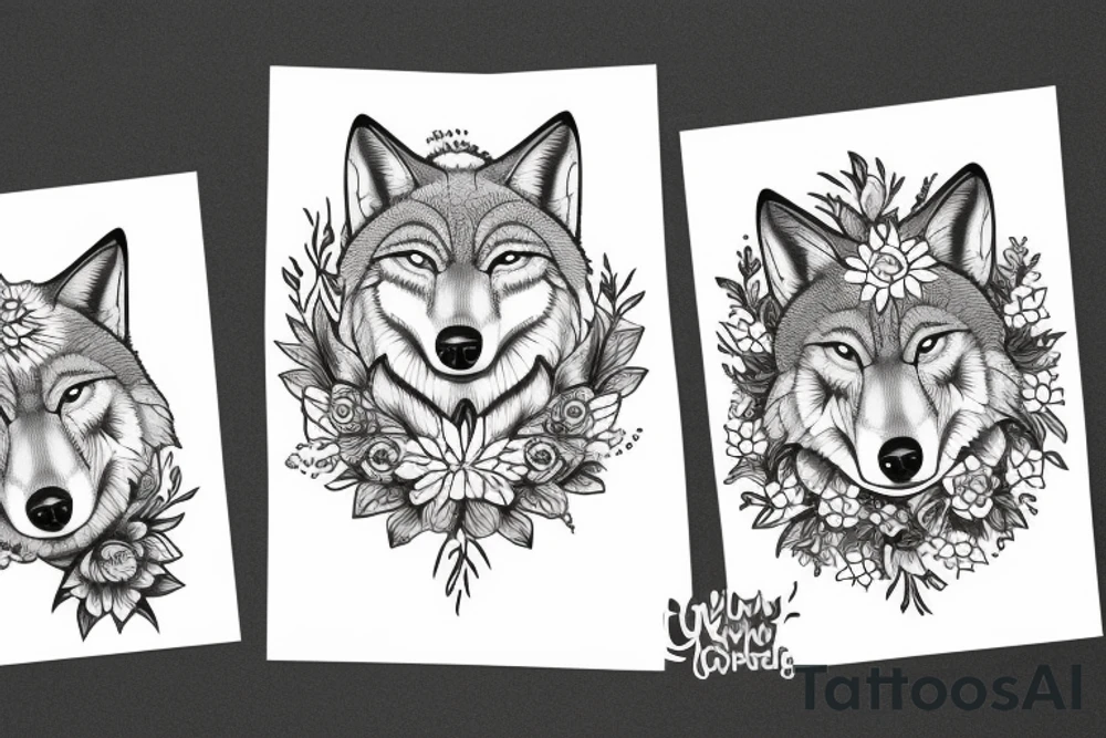 A wolf with flowers tattoo idea