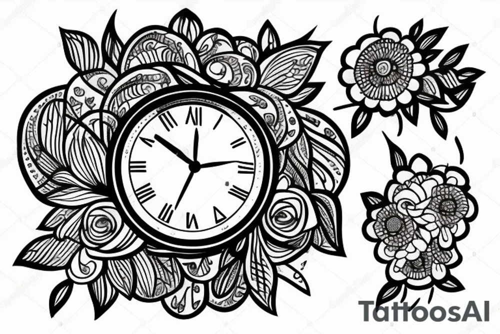 Clock with flowers tattoo idea
