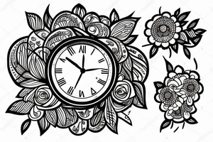 Clock with flowers tattoo idea