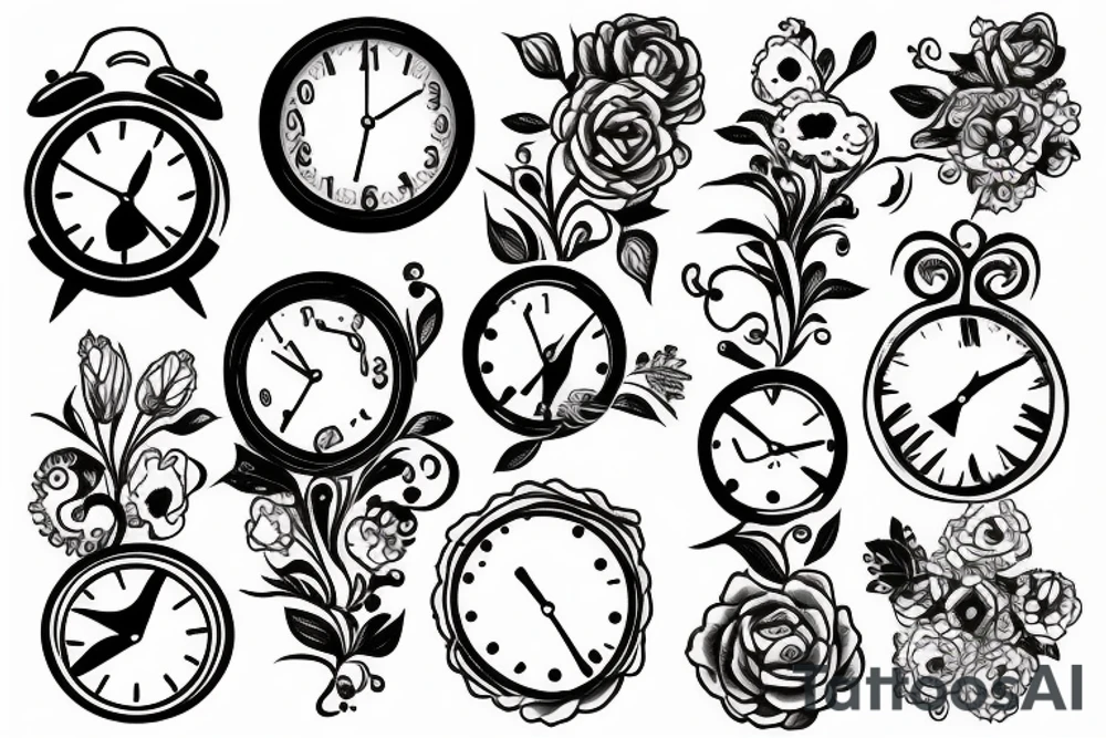 Clock with flowers tattoo idea