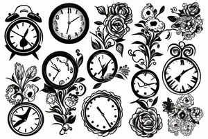 Clock with flowers tattoo idea