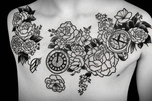 Clock with flowers tattoo idea