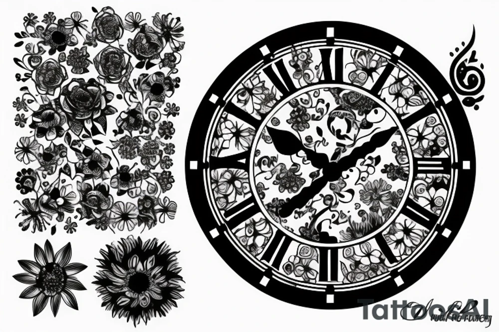 Clock with flowers tattoo idea