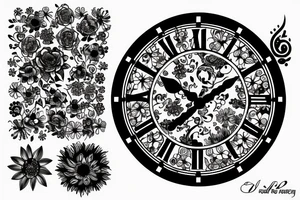 Clock with flowers tattoo idea