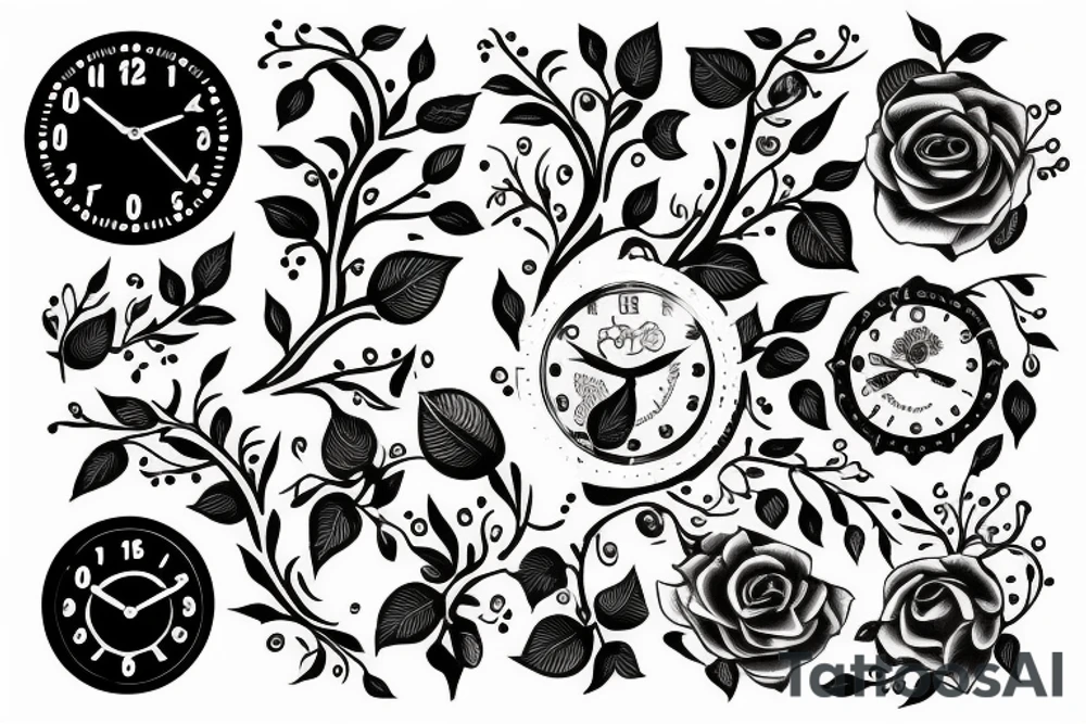 Clock with flowers tattoo idea