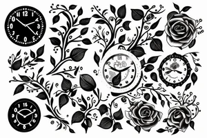 Clock with flowers tattoo idea