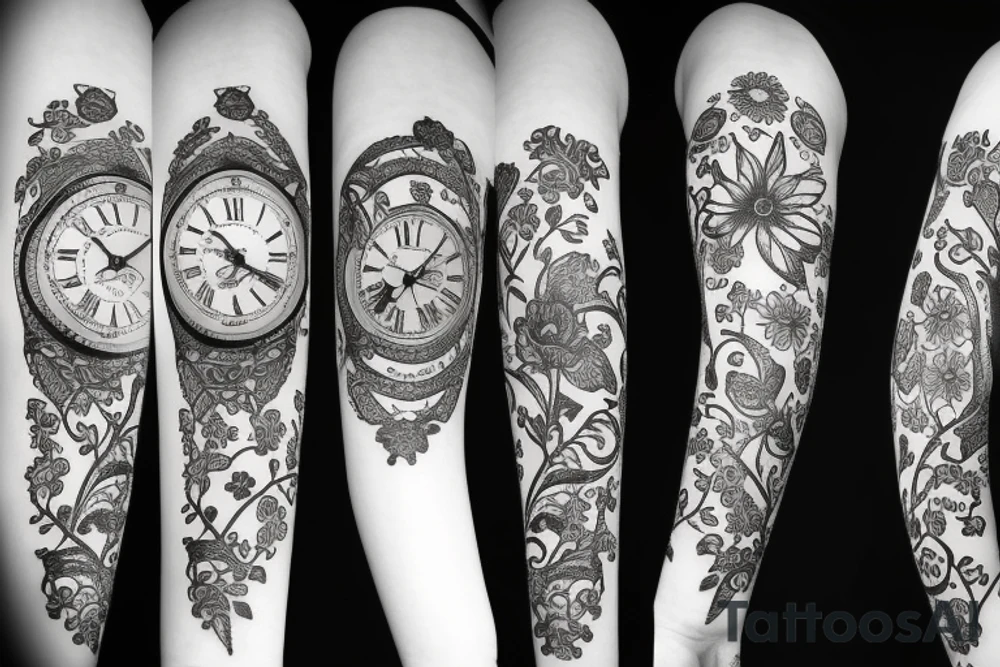 Clock with flowers tattoo idea