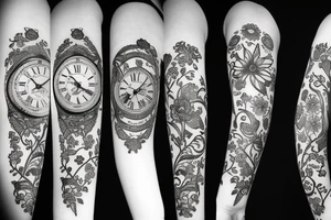 Clock with flowers tattoo idea