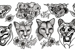 Cougar head over flowers tattoo idea
