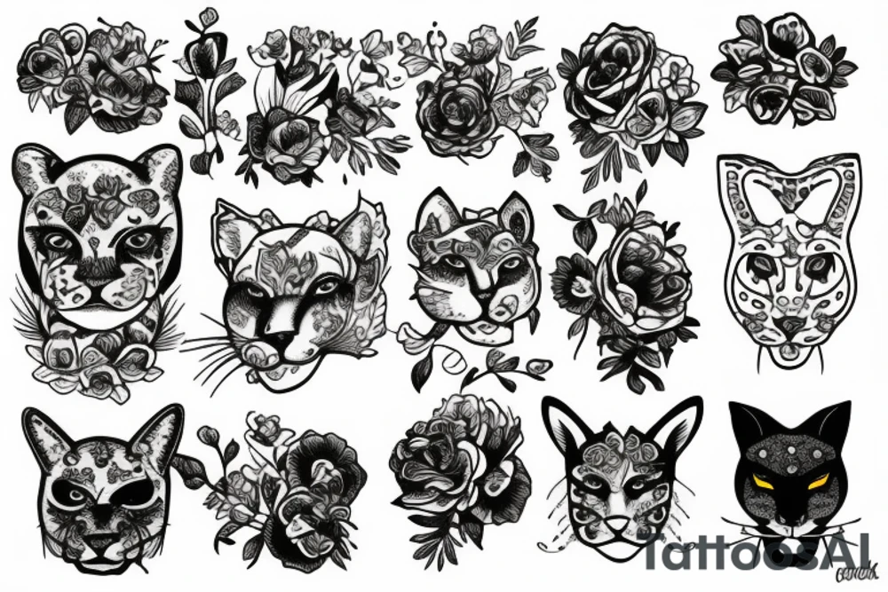 Cougar head over flowers tattoo idea