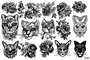 Cougar head over flowers tattoo idea