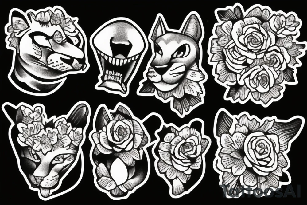 Cougar head over flowers tattoo idea