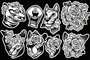 Cougar head over flowers tattoo idea