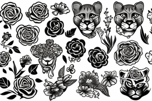 Cougar head over flowers tattoo idea