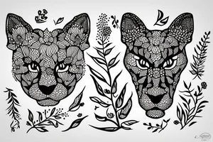 Cougar head over flowers tattoo idea