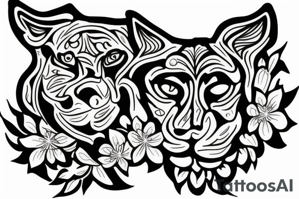 Cougar head over flowers tattoo idea