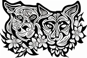 Cougar head over flowers tattoo idea