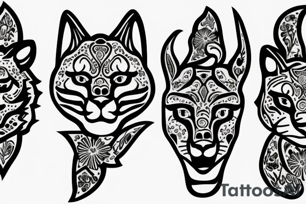 Cougar head flowers background tattoo idea