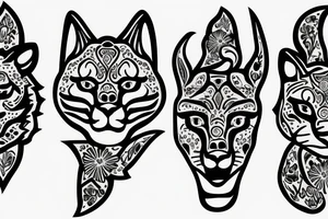 Cougar head flowers background tattoo idea