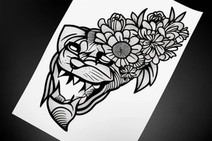 Cougar head flowers background tattoo idea