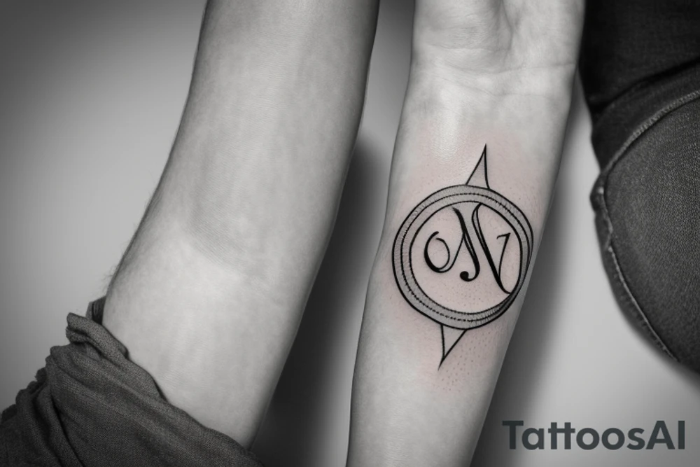initial of j with a north star , fine line tattoo idea