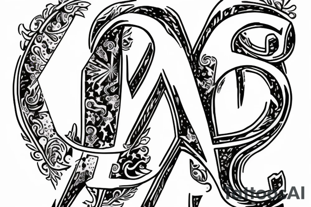 initial of j with a north star , fine line tattoo idea