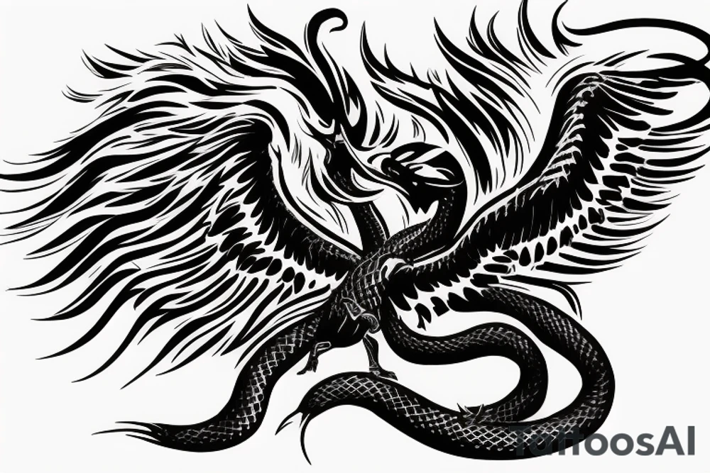 Phoenix killing a cobra over a volcano tattoo idea