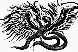 Phoenix killing a cobra over a volcano tattoo idea