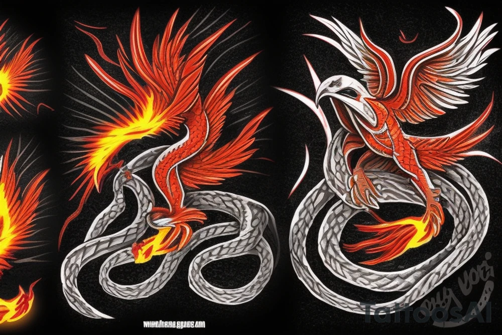 Phoenix killing a cobra over a volcano tattoo idea
