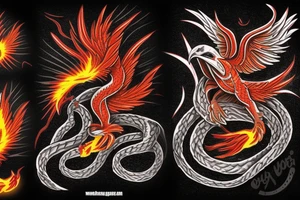 Phoenix killing a cobra over a volcano tattoo idea