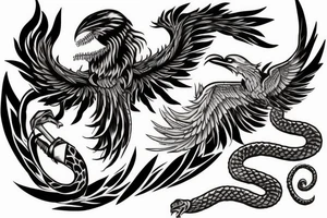 Phoenix killing a cobra over a volcano tattoo idea