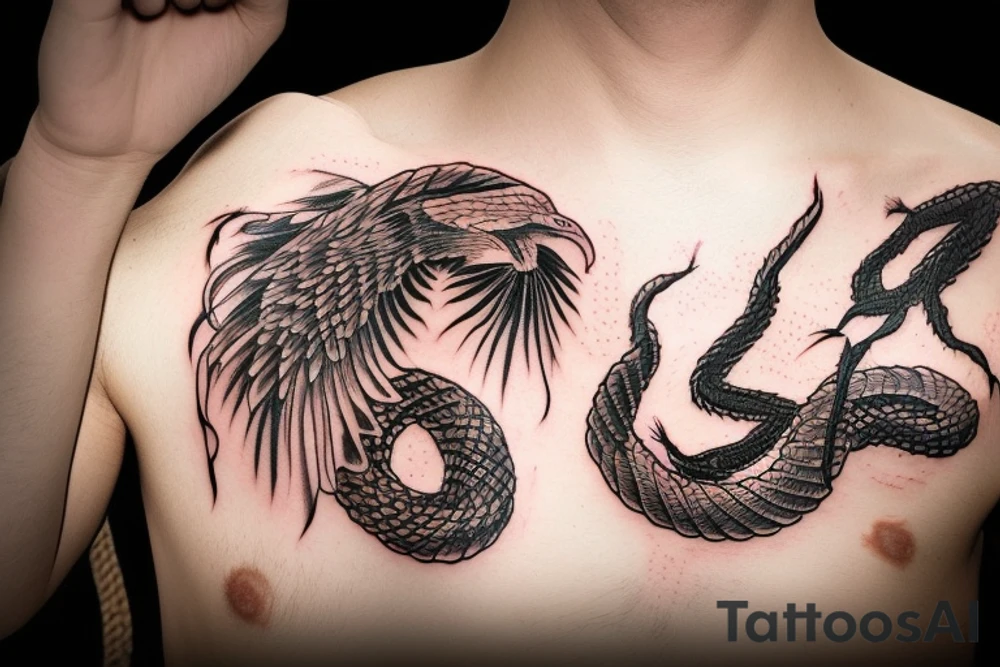 Phoenix killing a cobra over a volcano tattoo idea