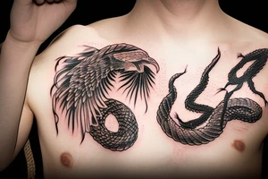 Phoenix killing a cobra over a volcano tattoo idea