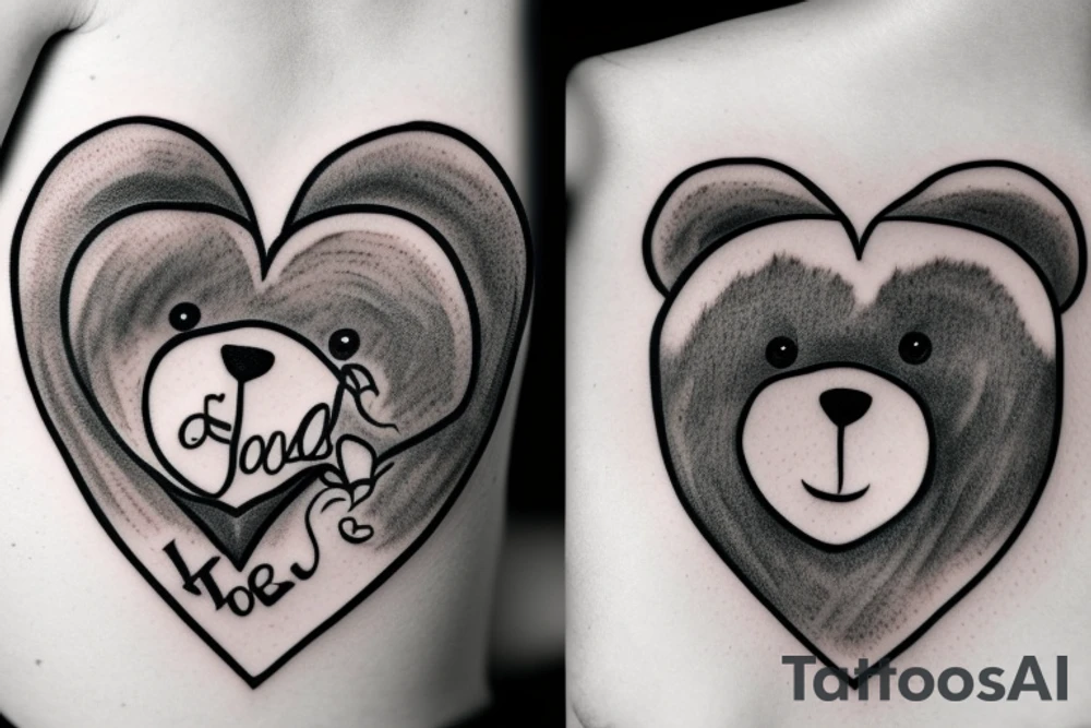 Teddybear holding a Heart with the word "Leonie" written Inside tattoo idea