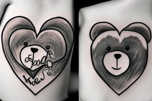 Teddybear holding a Heart with the word "Leonie" written Inside tattoo idea