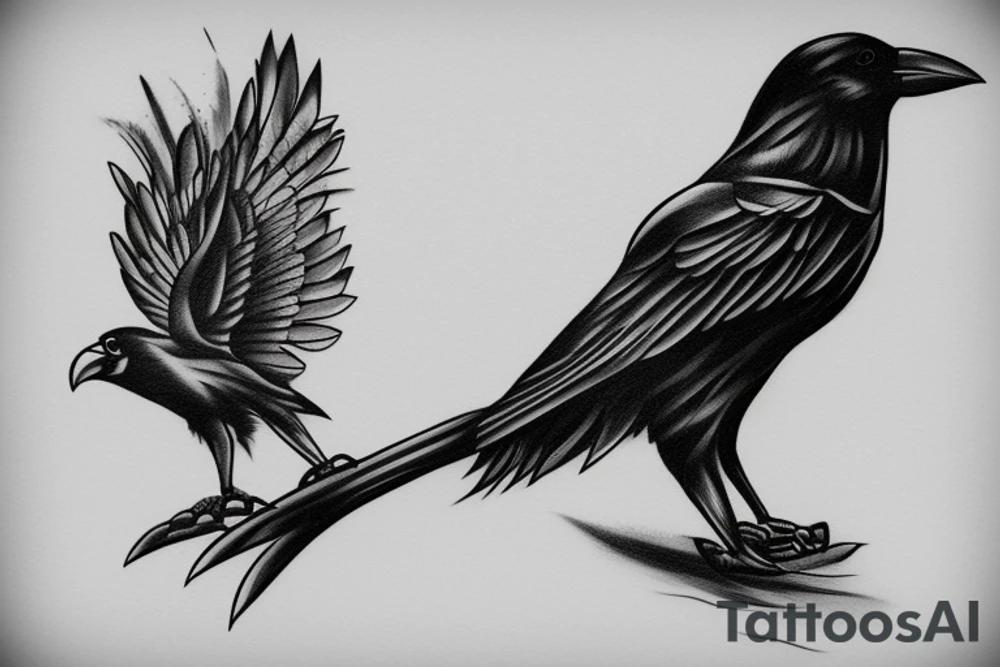 crow holding a pen tattoo idea