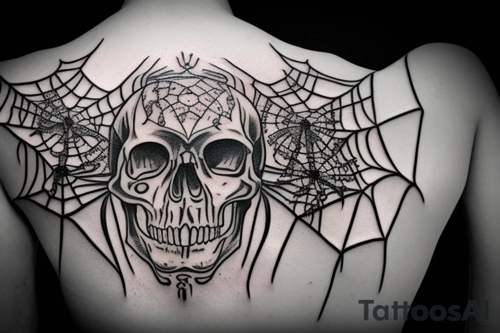 skull with chain and spiders tattoo idea