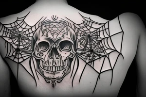 skull with chain and spiders tattoo idea