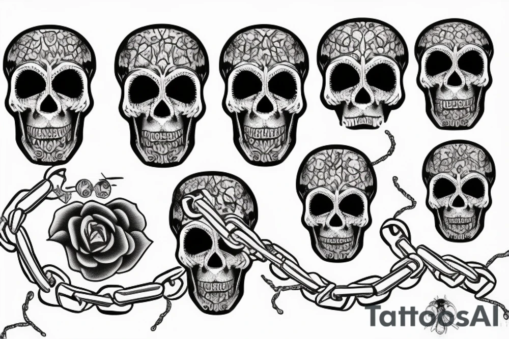 skull with chain and spiders tattoo idea