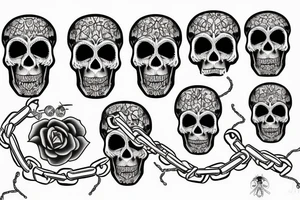 skull with chain and spiders tattoo idea