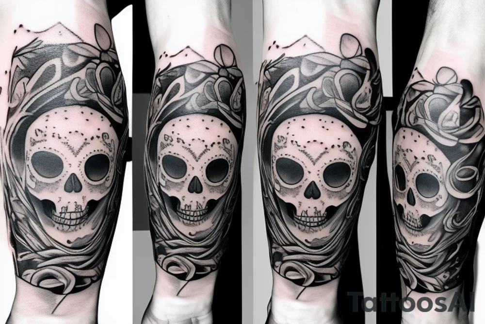 Cat lantern skull tattoo idea