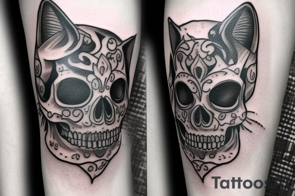 Cat lantern skull tattoo idea