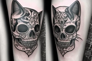 Cat lantern skull tattoo idea