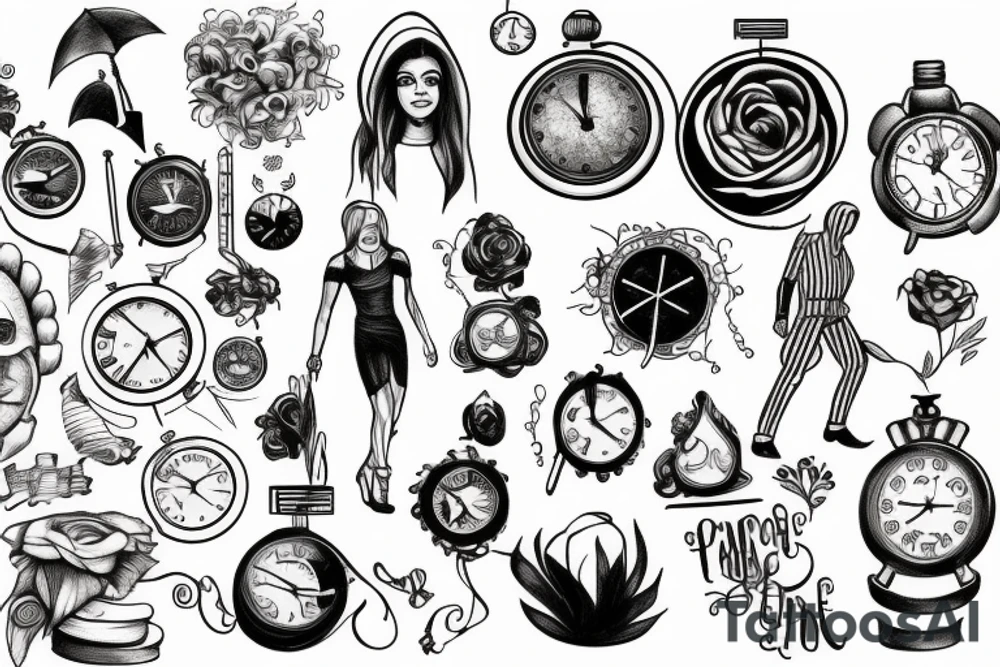 A person walking through time tattoo idea