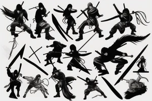 Ninja with 2 swords climbing stairs tattoo idea