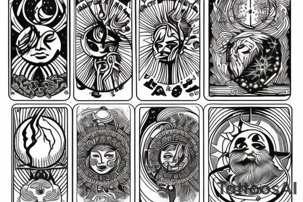 Tarot card style art sun and moon tattoo idea