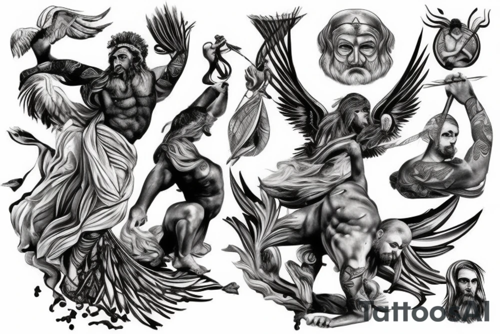 mythic greek god fighting tattoo idea