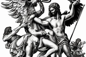 mythic greek god fighting jesus war tattoo idea