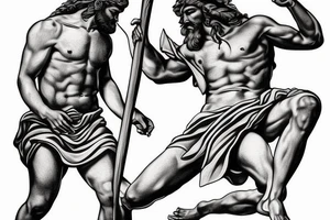 mythic greek god fighting jesus war tattoo idea